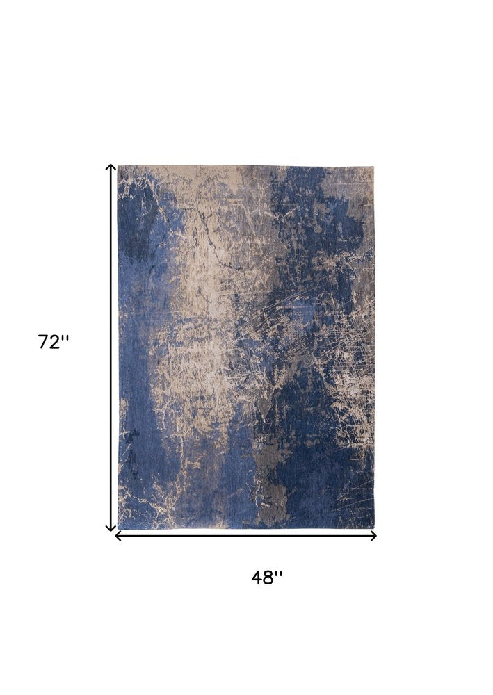 5' X 7' Blue and Gray Abstract Non Skid Area Rug
