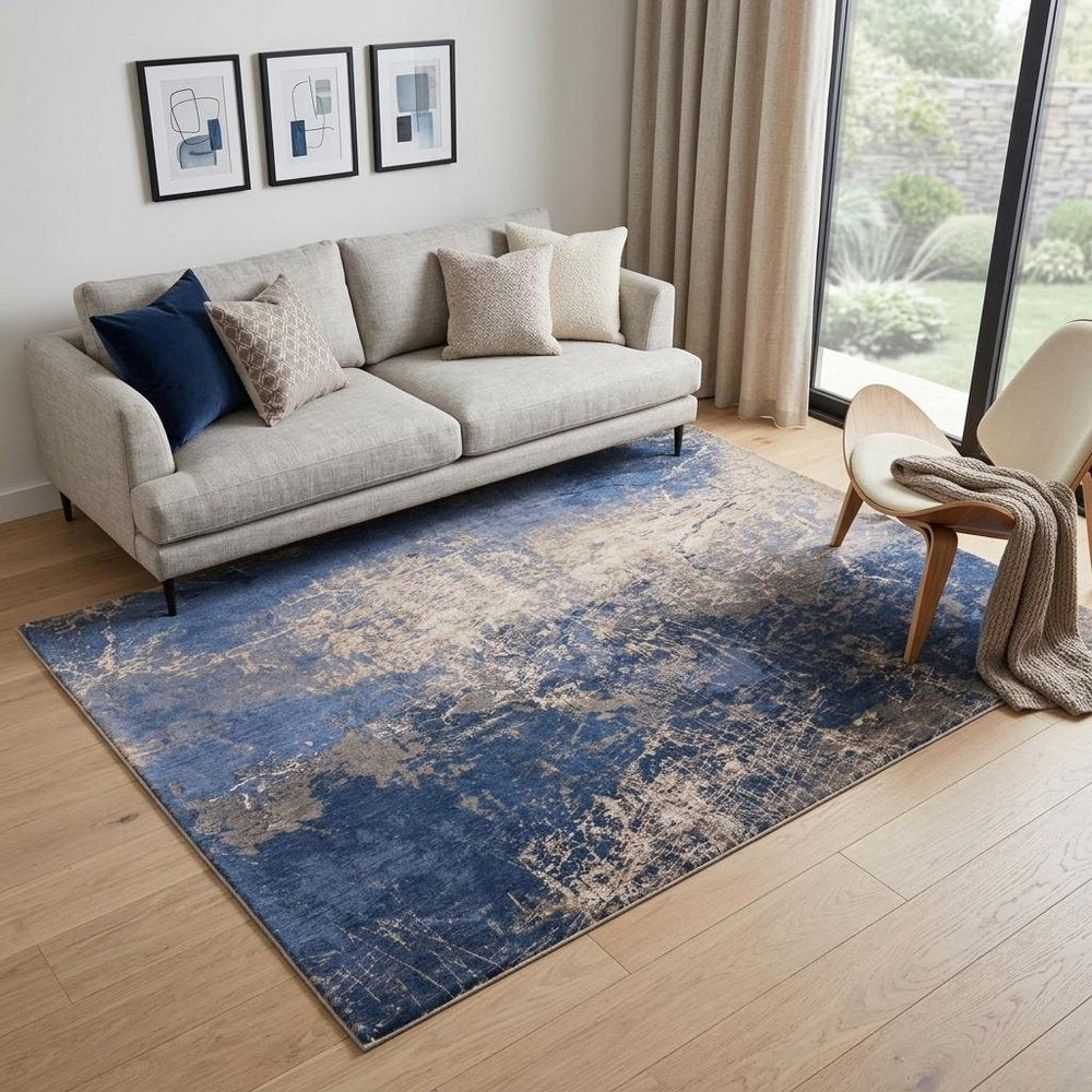 6' X 8' Blue and Gray Abstract Non Skid Area Rug