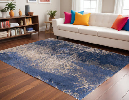 7' X 9' Blue and Gray Abstract Non Skid Area Rug