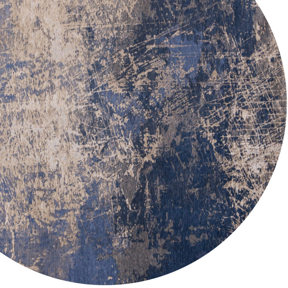 5' Blue and Gray Round Abstract Non Skid Area Rug