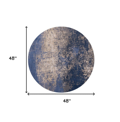 5' Blue and Gray Round Abstract Non Skid Area Rug
