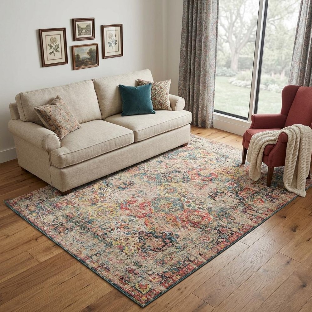 5' X 7' Red Oriental Non Skid Area Rug