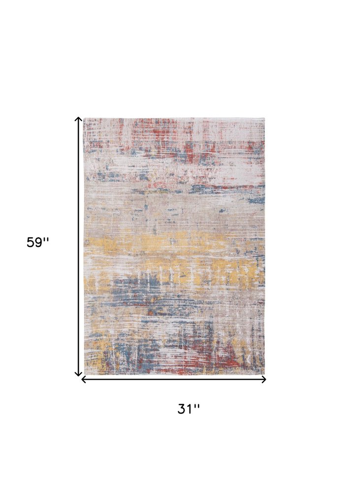 3' X 5' White Abstract Non Skid Area Rug
