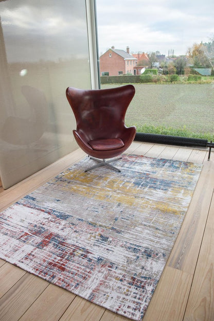 5' X 7' White Abstract Non Skid Area Rug