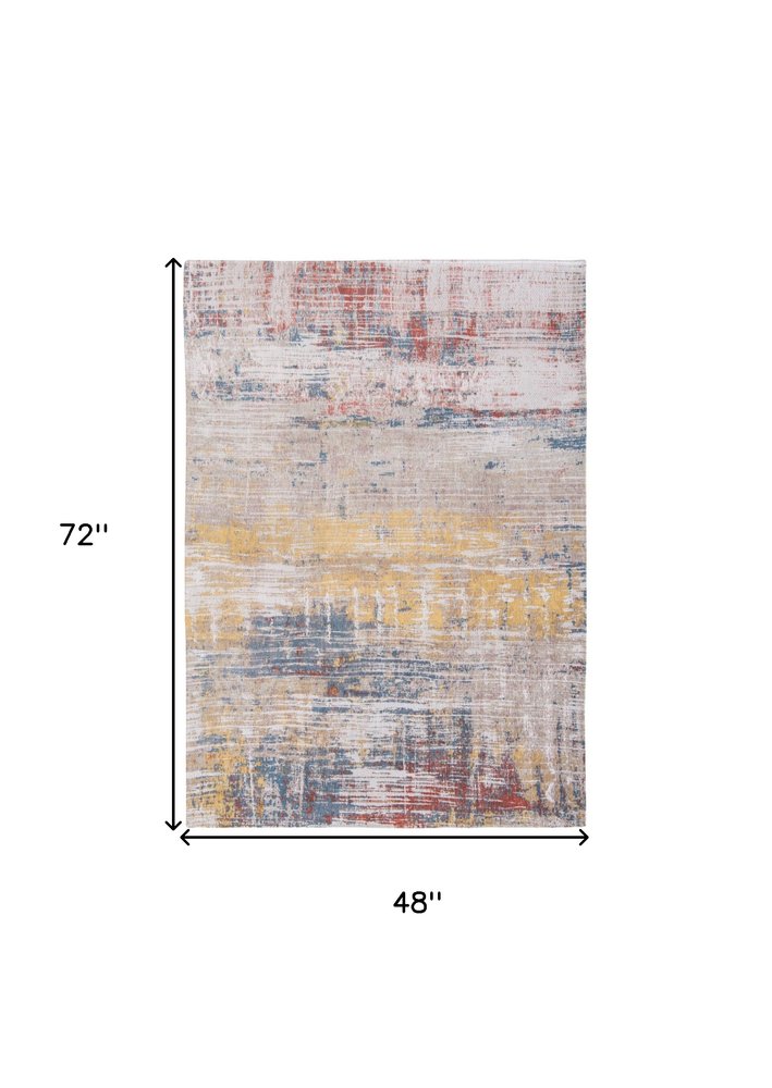 5' X 7' White Abstract Non Skid Area Rug