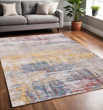 5' X 7' White Abstract Non Skid Area Rug