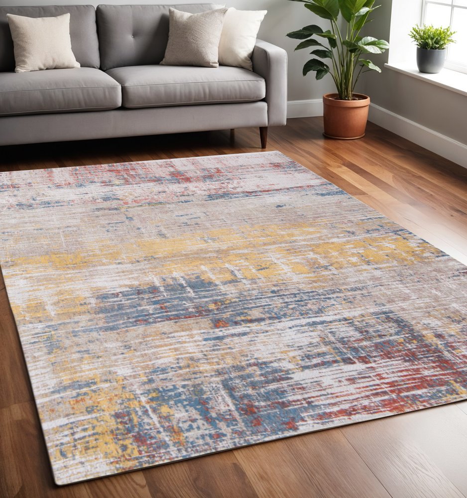 5' X 7' White Abstract Non Skid Area Rug