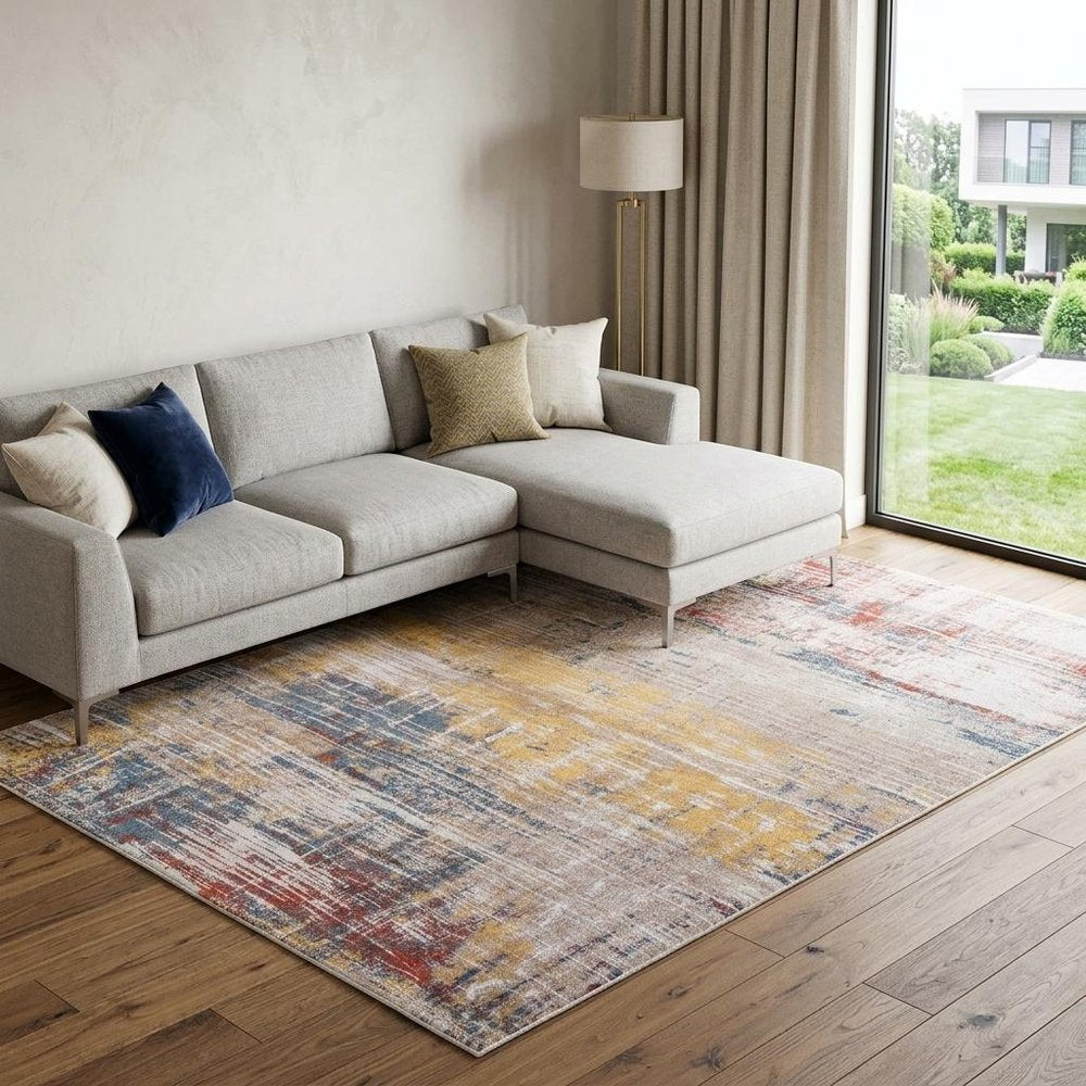 7' X 9' White Abstract Non Skid Area Rug