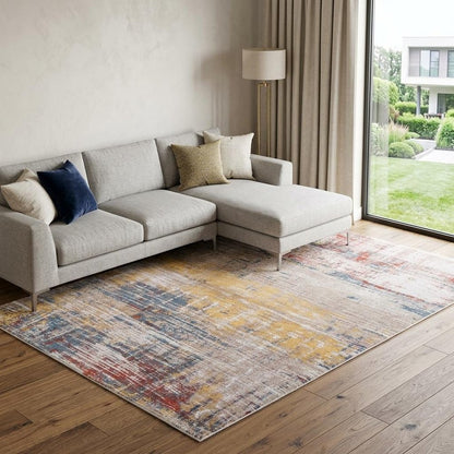 7' X 9' White Abstract Non Skid Area Rug