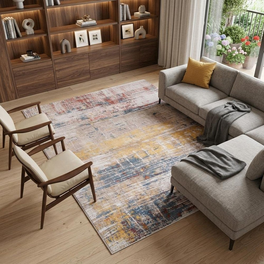 8' X 11' White Abstract Non Skid Area Rug