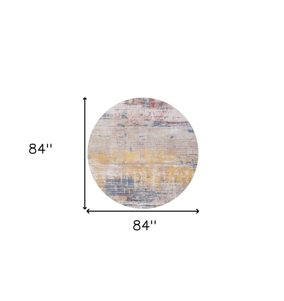 8' White Round Abstract Non Skid Area Rug