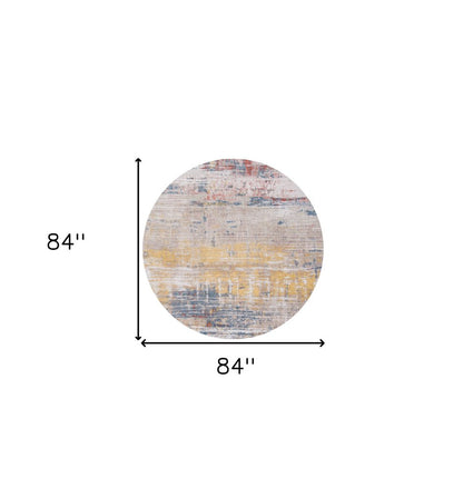 8' White Round Abstract Non Skid Area Rug