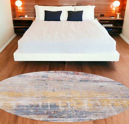 8' White Round Abstract Non Skid Area Rug