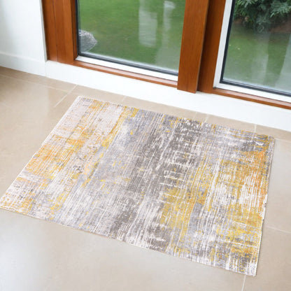 3' X 5' Gray and Yellow Abstract Non Skid Area Rug