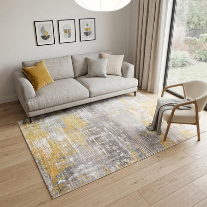 6' X 8' Gray and Yellow Abstract Non Skid Area Rug