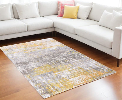 7' X 9' Gray and Yellow Abstract Non Skid Area Rug