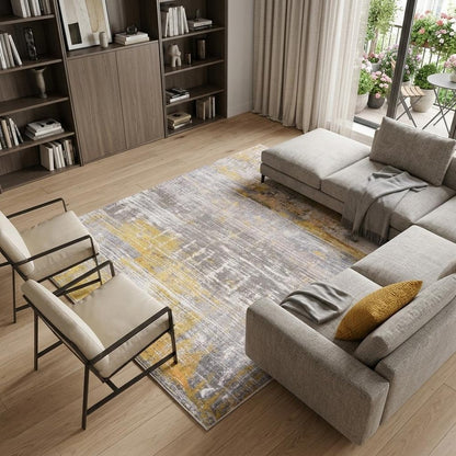 8' X 11' Gray and Yellow Abstract Non Skid Area Rug