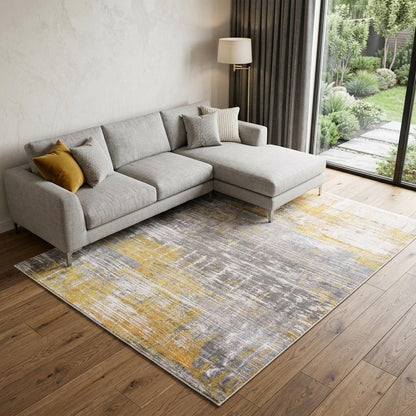 9' X 13' Gray and Yellow Abstract Non Skid Area Rug