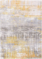 5' Gray and Yellow Round Abstract Non Skid Area Rug