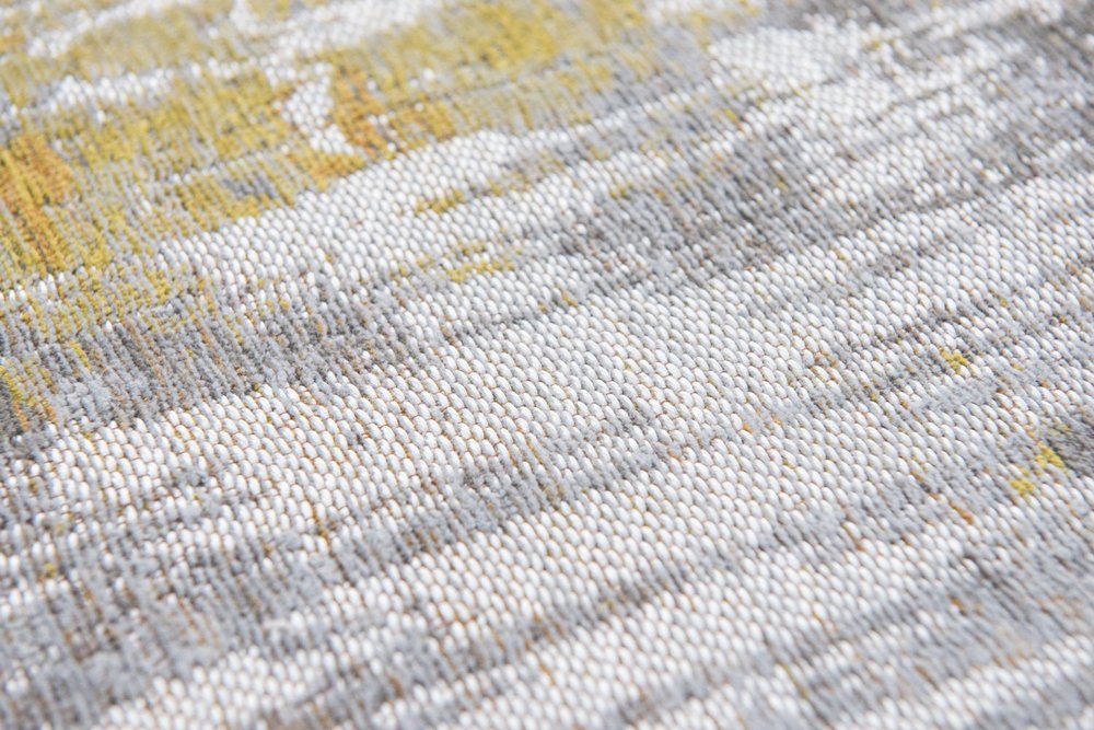 8' Gray and Yellow Round Abstract Non Skid Area Rug