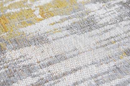 8' Gray and Yellow Round Abstract Non Skid Area Rug