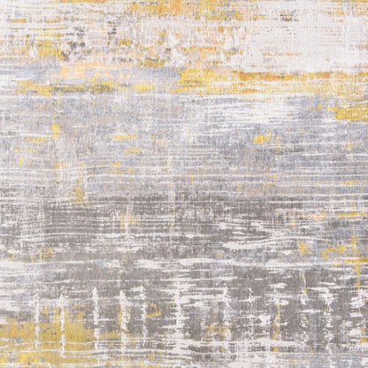 8' Gray and Yellow Round Abstract Non Skid Area Rug