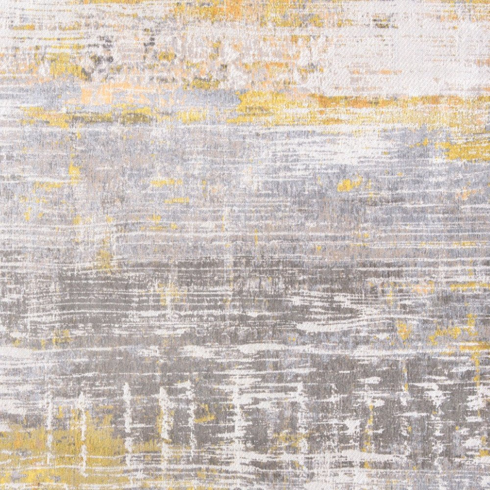 8' Gray and Yellow Round Abstract Non Skid Area Rug