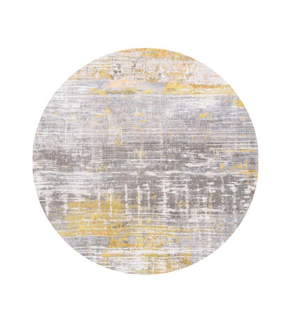8' Gray and Yellow Round Abstract Non Skid Area Rug