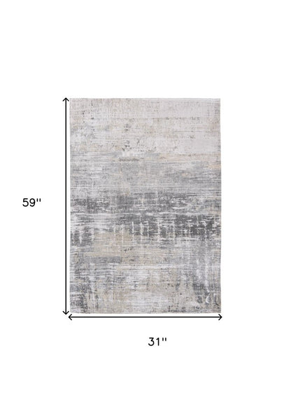 3' X 5' Gray and White Abstract Non Skid Area Rug