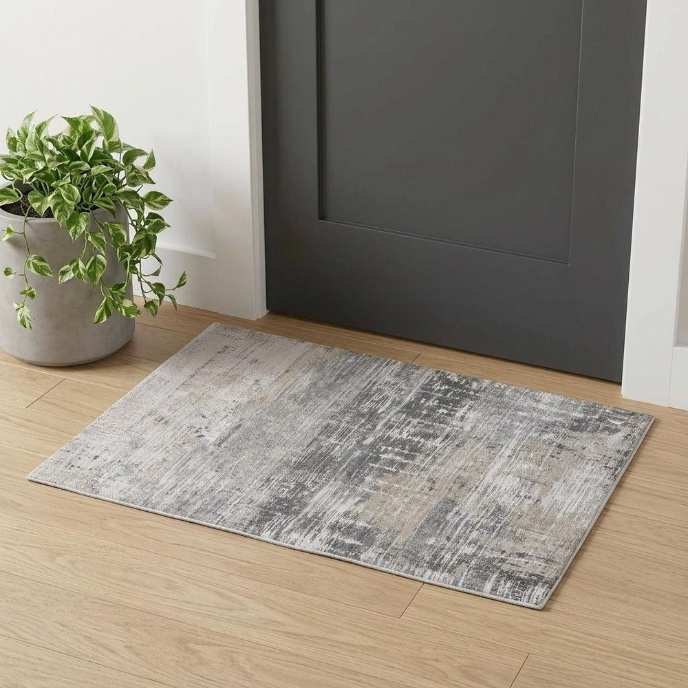 3' X 5' Gray and White Abstract Non Skid Area Rug