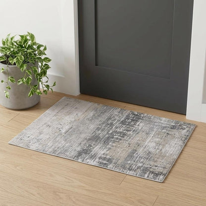3' X 5' Gray and White Abstract Non Skid Area Rug