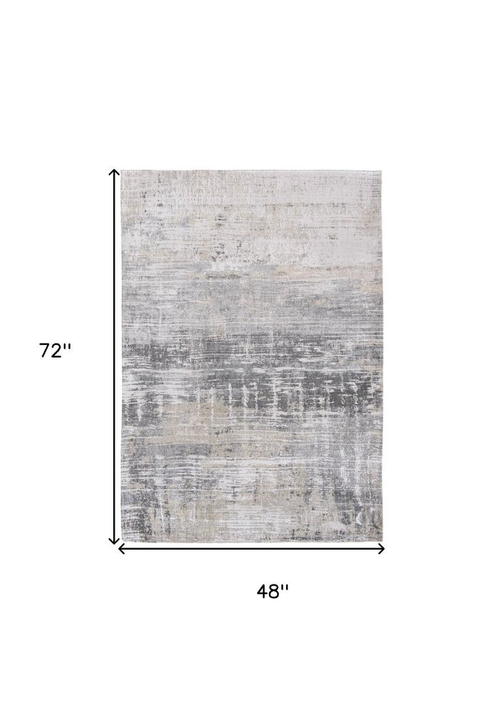 5' X 7' Gray and White Abstract Non Skid Area Rug