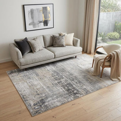 5' X 7' Gray and White Abstract Non Skid Area Rug