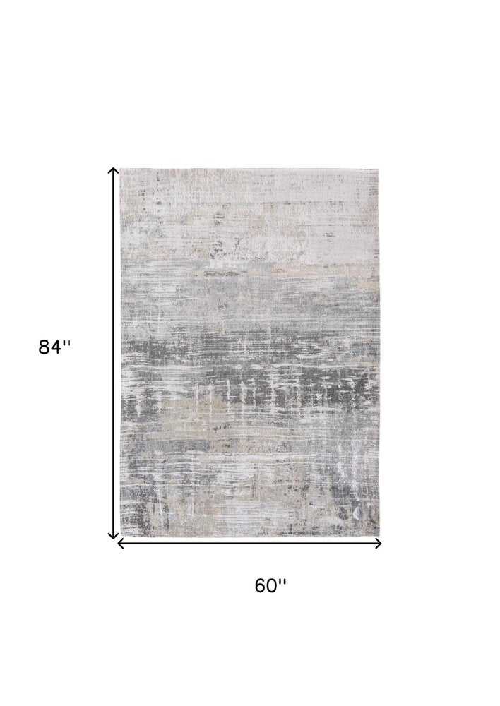 6' X 8' Gray and White Abstract Non Skid Area Rug