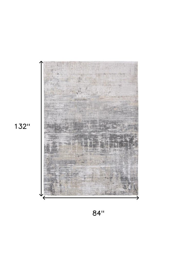 8' X 11' Gray and White Abstract Non Skid Area Rug