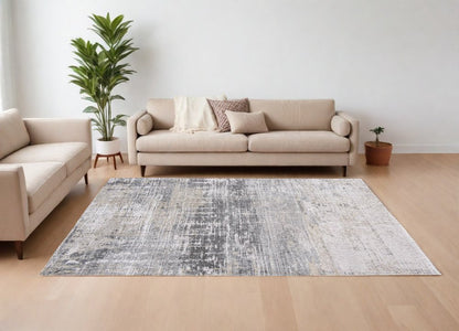 8' X 11' Gray and White Abstract Non Skid Area Rug