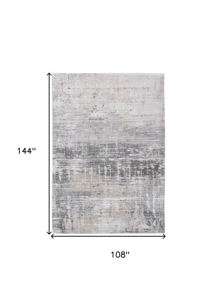 9' X 13' Gray and White Abstract Non Skid Area Rug