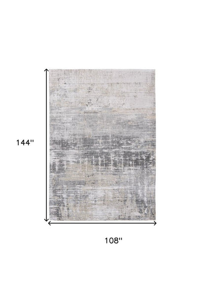 9' X 13' Gray and White Abstract Non Skid Area Rug