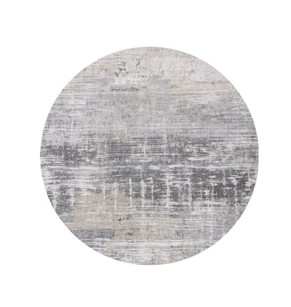 5' Gray and White Round Abstract Non Skid Area Rug