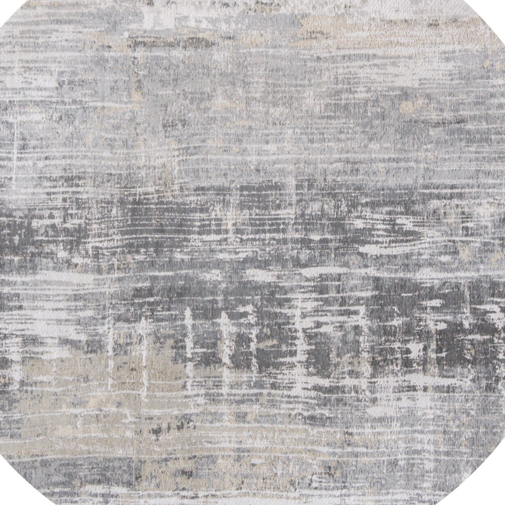 8' Gray and White Round Abstract Non Skid Area Rug