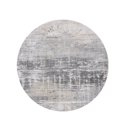 8' Gray and White Round Abstract Non Skid Area Rug