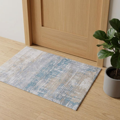 3' X 5' Blue and Yellow Abstract Non Skid Area Rug