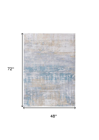 5' X 7' Blue and Yellow Abstract Non Skid Area Rug