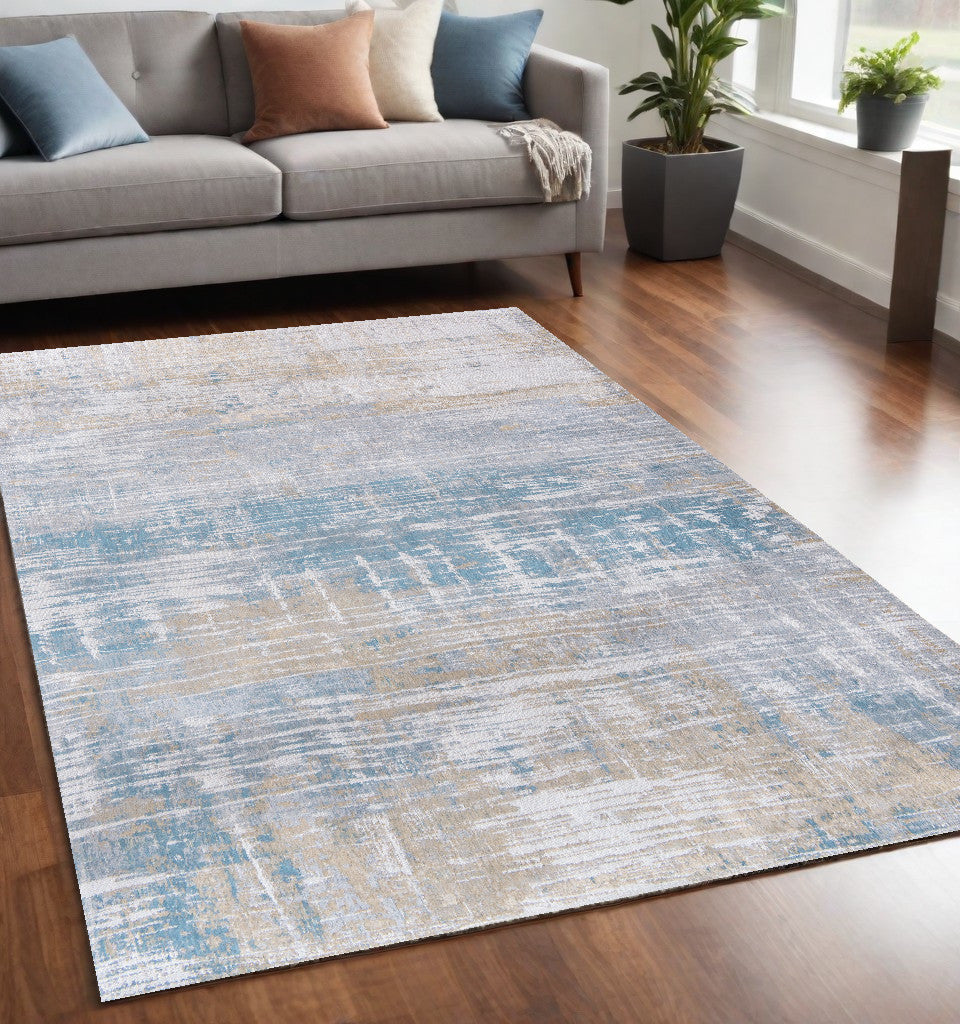 5' X 7' Blue and Yellow Abstract Non Skid Area Rug