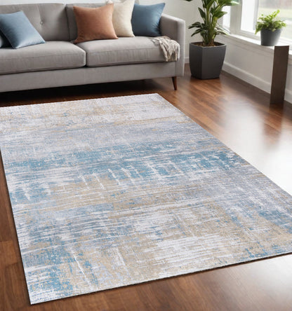 5' X 7' Blue and Yellow Abstract Non Skid Area Rug