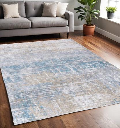 5' X 7' Blue and Yellow Abstract Non Skid Area Rug