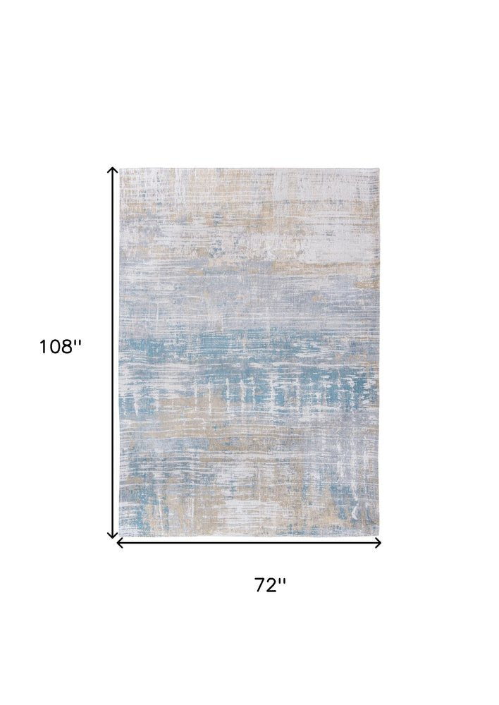 7' X 9' Blue and Yellow Abstract Non Skid Area Rug