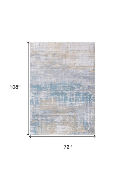 7' X 9' Blue and Yellow Abstract Non Skid Area Rug