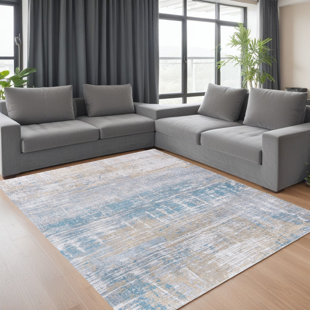 7' X 9' Blue and Yellow Abstract Non Skid Area Rug