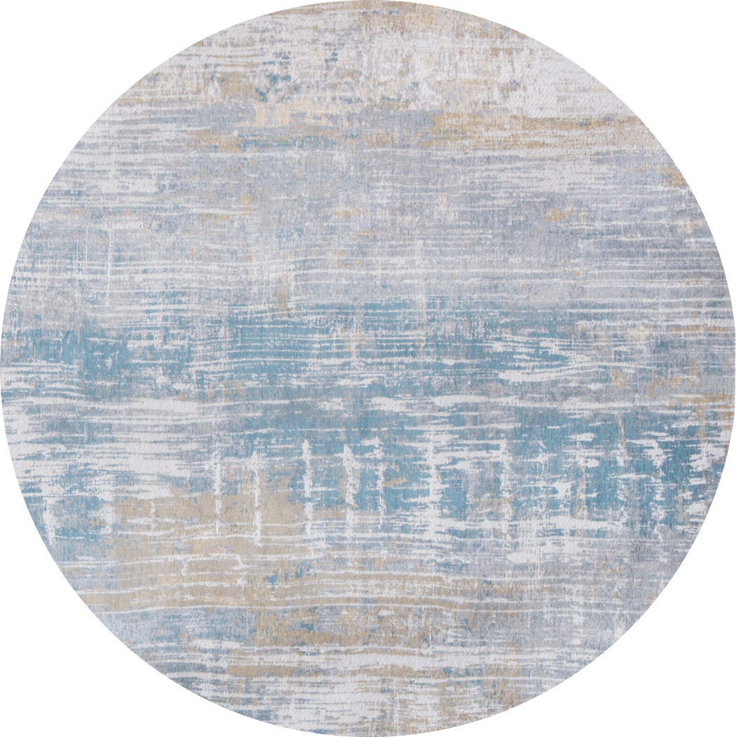 5' Blue and Yellow Round Abstract Non Skid Area Rug